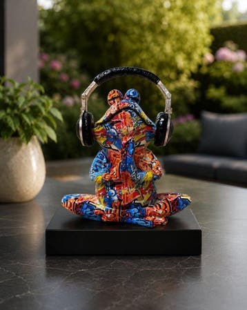 Statue, street Art musical frog - 29 cm - polyrésine