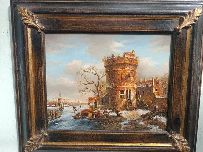 G. Green (XX) - Paesaggio invernale, Antiek en Kunst, Kunst | Schilderijen | Klassiek