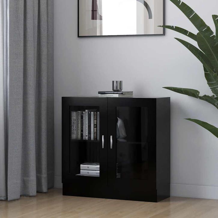 vidaXL Vitrinekast 82,5x30,5x80 cm bewerkt hout zwart, Huis en Inrichting, Kasten | Boekenkasten, Nieuw, Verzenden