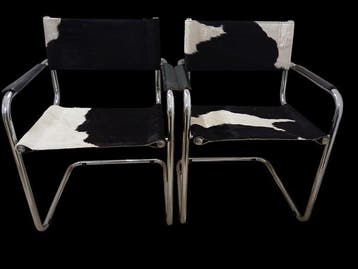 Fauteuil (2) - Kalfsleer - Chromen stoel van runderhuid
