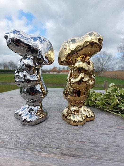 Beeld, silver en gold snoopy - 20 cm - Keramiek, Antiquités & Art, Curiosités & Brocante