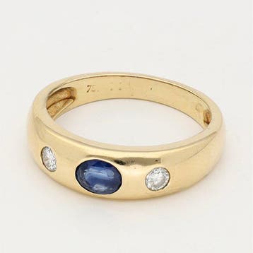 Bague - 18 carats Or jaune Saphir - Diamant