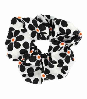 Haarelastiek Scrunchie – Bloemenprint – Gladde Stof – Wit, Nieuw