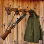 Kapstok - Jagers houten wandkapstok met vier hertenpoten en, Antiek en Kunst
