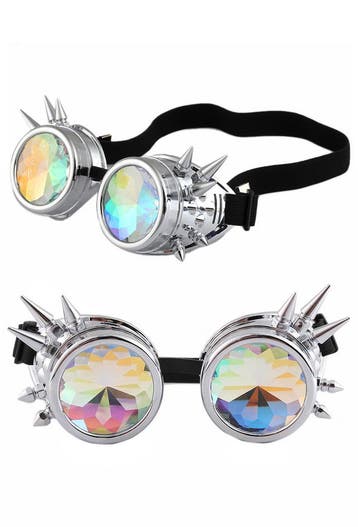 KIMU® Goggles Steampunk Bril Spikes Zilver Chroom Montuur Ca, Ophalen of Verzenden, Nieuw