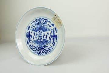 Blauw-witte dubbele feniks porseleinen bord - Porselein -