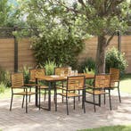 vidaXL Tuin Eettafel Set 7 pcs Zwart Massief Acacia Hout, Tuin en Terras, Verzenden, Nieuw