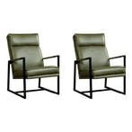 Set van 2 Leren fauteuils Square - Vintage Olive, Maison & Meubles, Fauteuils, Ophalen of Verzenden