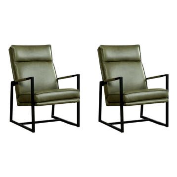 Set van 2 Leren fauteuils Square - Vintage Olive, Ophalen of Verzenden