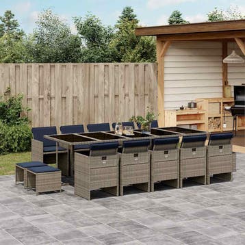 vidaXL 15-delige tuinset met kussens, grijs polyrotan, Verzenden, Tuinset
