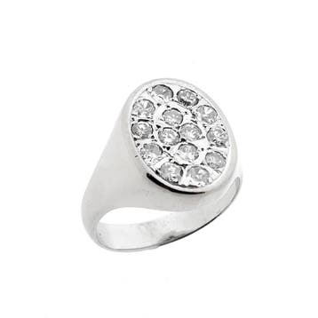 Witgouden ovalen zegelring met diamanten 0,86 ct., Gebruikt, 20 of groter, Ophalen of Verzenden, Dame of Heer