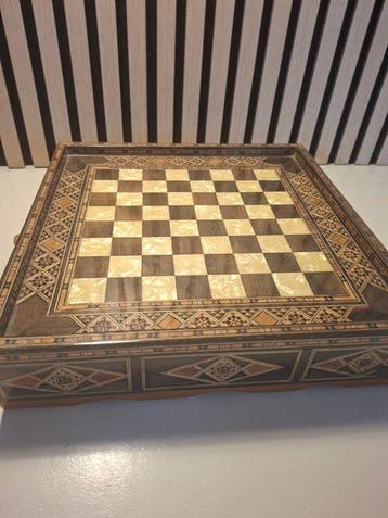 Jeu déchecs - Parelmoer groot Ingelegd Staunton schaakspel, Antiek en Kunst