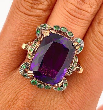 Zonder minimumprijs - Ring - 9 kt. Roségoud, Zilver Amethist, Nieuw