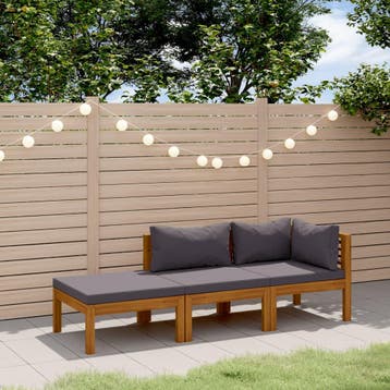vidaXL 3-delige Loungeset met kussens massief acaciahout, Verzenden, Nieuw, Loungeset