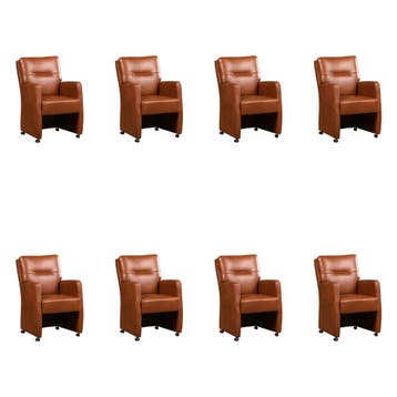 Set van 8 Leren eetkamerstoelen Sharp - Granada Savannah, Ophalen of Verzenden
