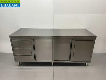 HCB RVS Werkkast Kast Werktafel 2 schuifdeuren en 3 laden en, Ophalen of Verzenden