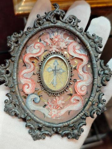 Reliekhouder - Metaal, Verzilverd, Textiel - 1850-1900 -