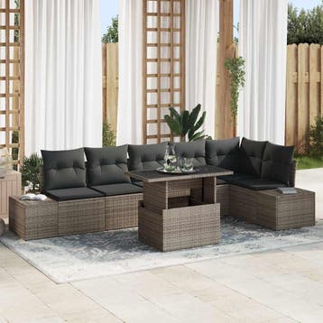 vidaXL Tuinbank Set 7 st Grijs poly rattan, Verzenden