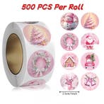 Sluitstickers kerstetiketten kerststickers roze vintage rond, Nieuw