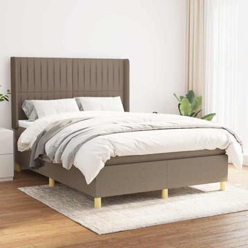 vidaXL Boxspring met matras stof taupe 140x200 cm, Verzenden