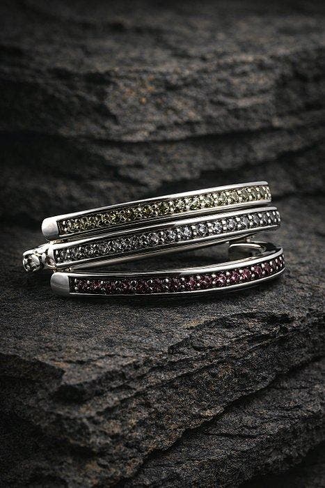 925 sterlingzilver ring met rhodoliet, peridot en blauwe, Antiek en Kunst, Curiosa en Brocante