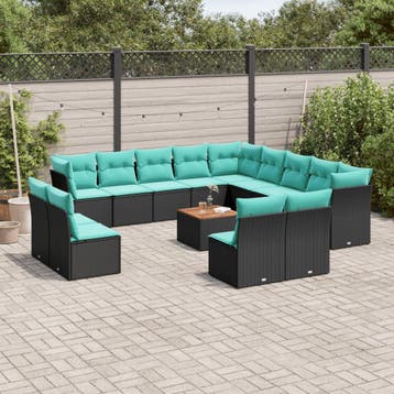 vidaXL 14-delige Loungeset met kussens poly rattan zwart, Verzenden, Loungeset