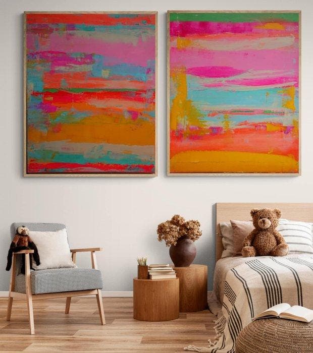 Giogia fl - Pack of 2 Paintings.N°5 (50x61cm each) Frame, Antiquités & Art, Art | Peinture | Moderne