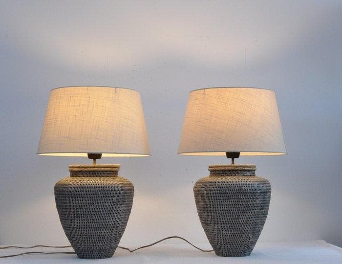 Lampe de table (27) - Rotin, Antiquités & Art, Curiosités & Brocante