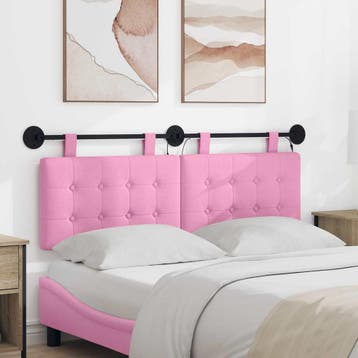 vidaXL Hangend hoofdbord Met LED-verlichting Roze Stof, Verzenden