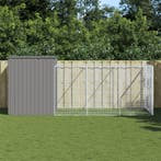 vidaXL Hondenhok met ren 214x457x181 cm staal lichtgrijs, Verzenden, Nieuw