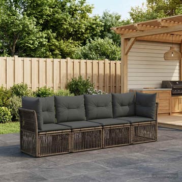 vidaXL Tuinbank Set 4 st Grijs poly rattan, Verzenden, Nieuw