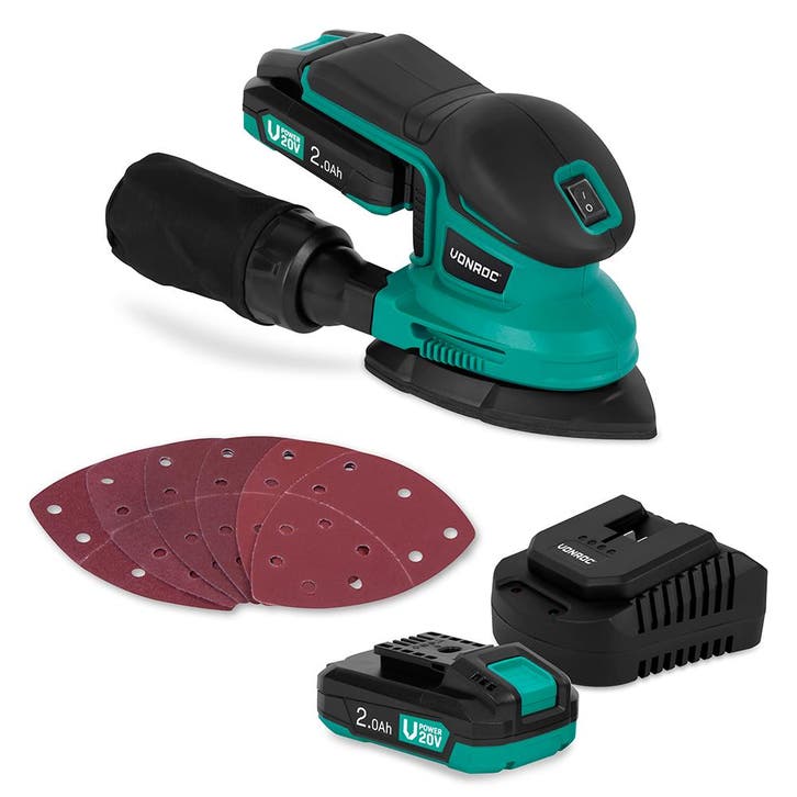 Accu multischuurmachine 20V – 2.0Ah | Incl. 2 accu’s en, Doe-het-zelf en Bouw, Gereedschap | Schuurmachines, Nieuw, Verzenden