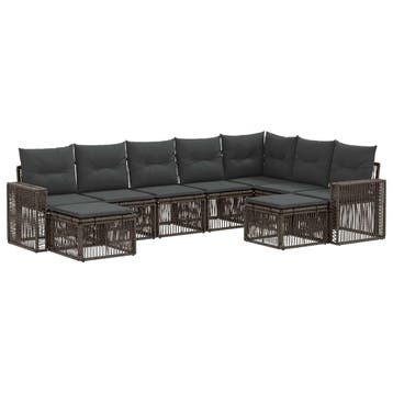 vidaXL Tuinbank Set 9 pcs Grijs en Donkergrijs poly rattan, Verzenden, Nieuw