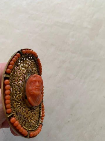 Sans prix de réserve - Broche Argent doré Corail - Corail -