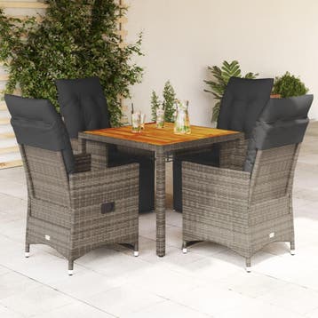 vidaXL 5-delige Bistroset met kussens poly rattan grijs, Verzenden, Nieuw