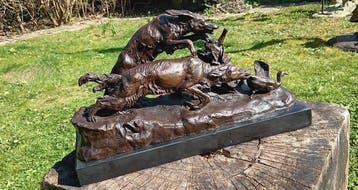 Sculpture, eendenjacht met jachthonden - 22 cm - bronze et, Antiquités & Art