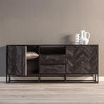 Dressoir Mangohout Kjeld 180 Zwart, Maison & Meubles, Armoires | Dressoirs, Verzenden