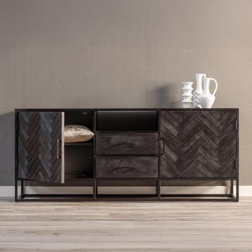 Dressoir Mangohout Kjeld 180 Zwart, Huis en Inrichting, Kasten | Dressoirs, Verzenden, Nieuw, Overige houtsoorten, Industriële meubels