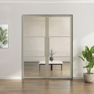 Dubbele stalen taatsdeur Kiezelgrijs 3 Vlaks Helder glas*, Minder dan 80 cm, Overige typen, Nieuw, Metaal