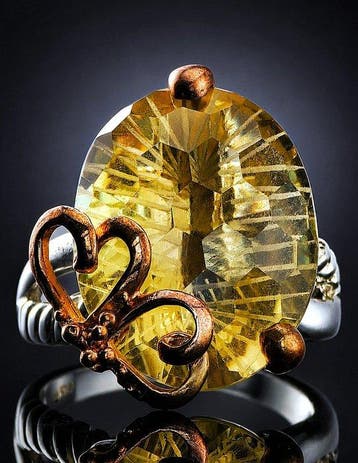 Lemonkwartsring - 925 Sterlingzilver - Ambachtelijk, Antiek en Kunst