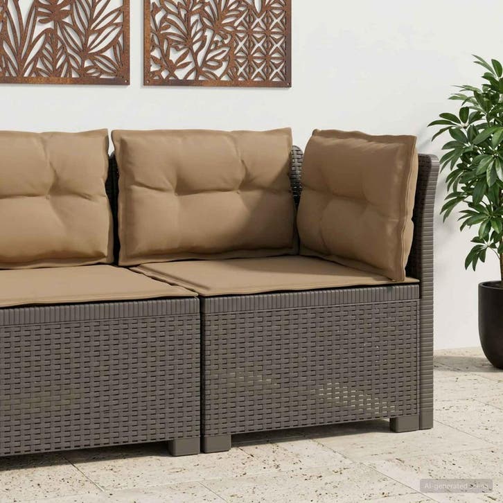 vidaXL Eén-zits Tuin Sofa met Kussens Rieten Look PP, Tuin en Terras, Tuinsets en Loungesets, Nieuw, Verzenden