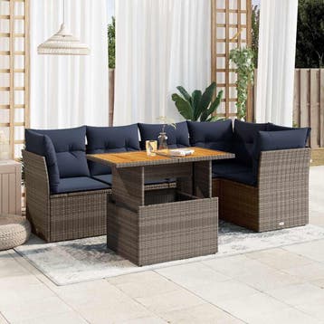 vidaXL 6-delige Loungeset met kussens poly rattan grijs, Verzenden, Nieuw, Loungeset