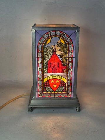 Uniek Vlaamse Tinnen Tiffany - stijl lamp - Lamp - Tin, Antiek en Kunst