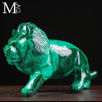 Prachtige Malachiet - Leeuwensculptuur Uitgebeitelde