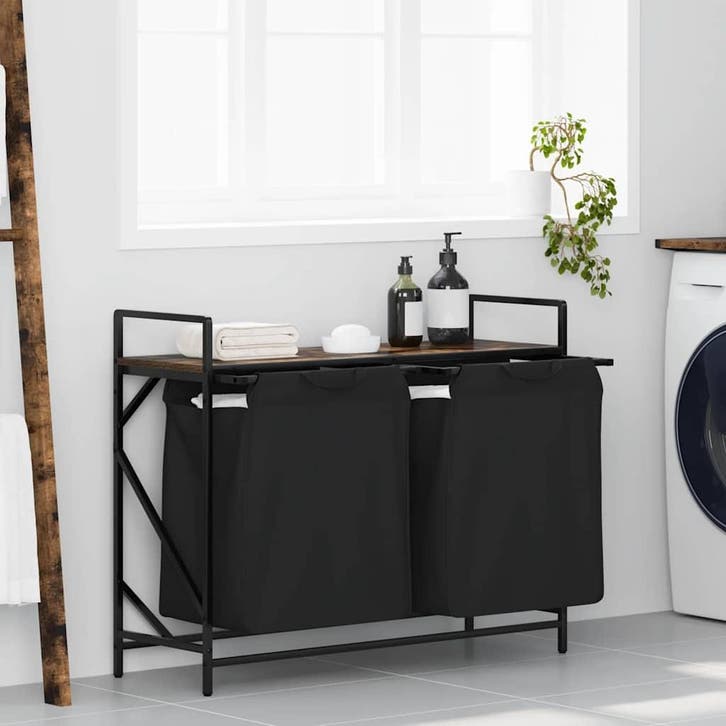 vidaXL Wasmand 2 vakken met plank gerookt eikenkleurig, Maison & Meubles, Accessoires pour la Maison | Autre, Envoi