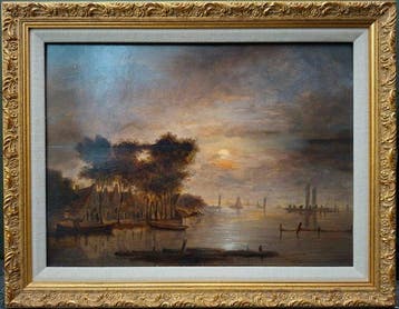 Johannes Verhoogh (1798-1861) - Dutch river landscape by, Antiek en Kunst