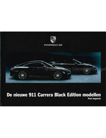 2015 PORSCHE 911 BLACK EDITION BROCHURE NEDERLANDS, Nieuw