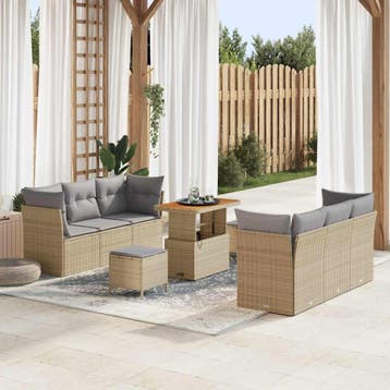 vidaXL Tuinbank Set met kussen 9 pcs Beige en Lichtgrijs, Verzenden, Nieuw