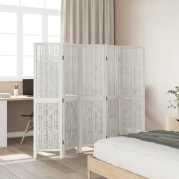 vidaXL Kamerscherm met 5 panelen massief paulowniahout wit, Verzenden, Nieuw