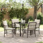 vidaXL Tuin Eettafel Set met kussen 5 pcs Bruin poly rattan, Tuin en Terras, Verzenden, Nieuw